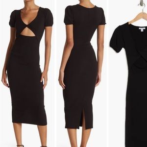 Topshop Twist Rib Column Midi Black Dress